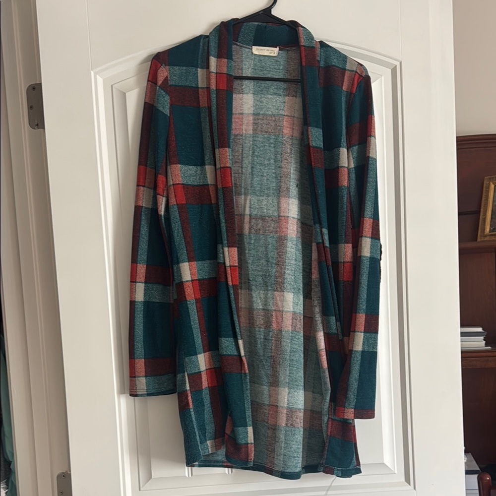 Plaid Open-Front Cardigan Sweater